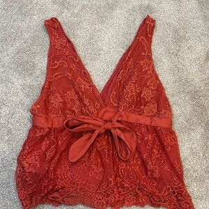 Free People Coral Lace Top medium